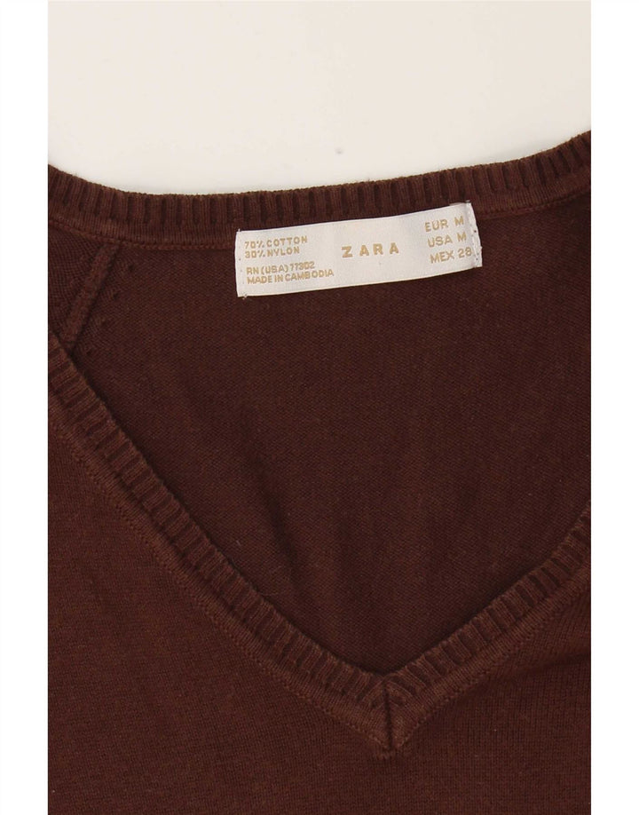 Maglione da donna con scollo a V Zara UK 12 Cotone marrone medio