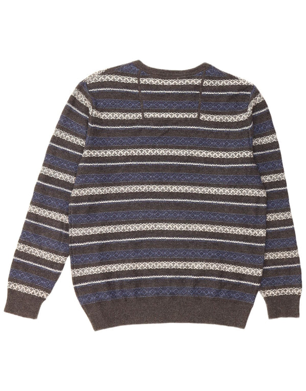 Maglione vintage da uomo girocollo in cotone a righe grigio medio