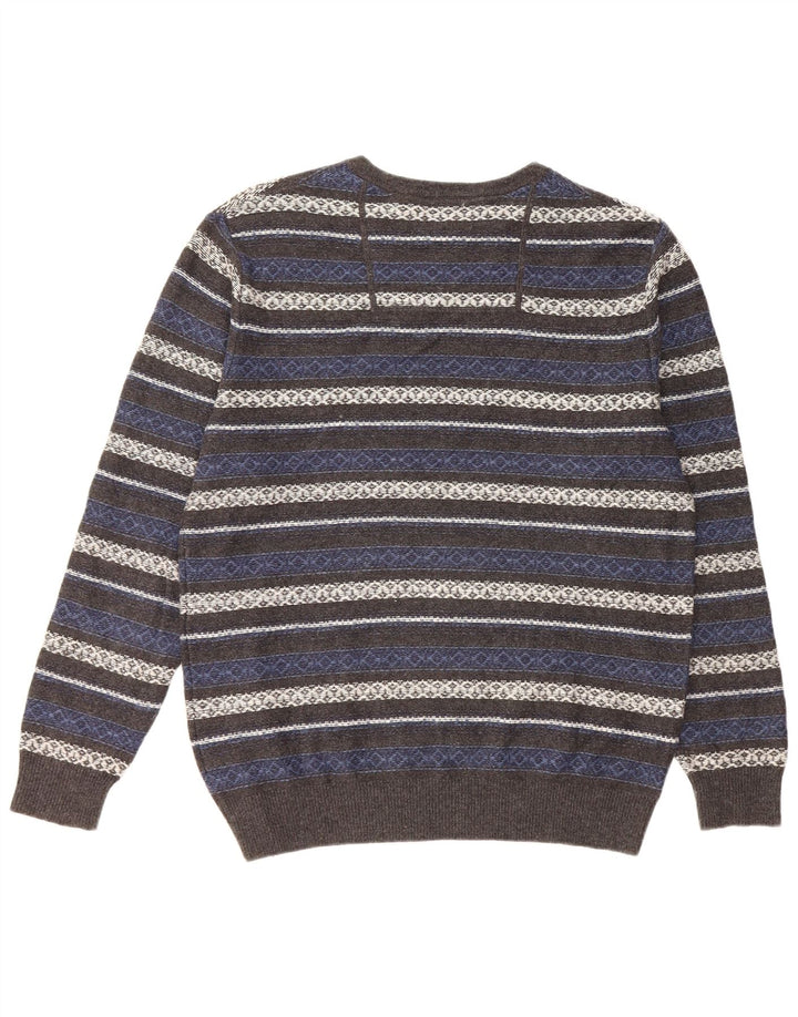 Maglione vintage da uomo girocollo in cotone a righe grigio medio