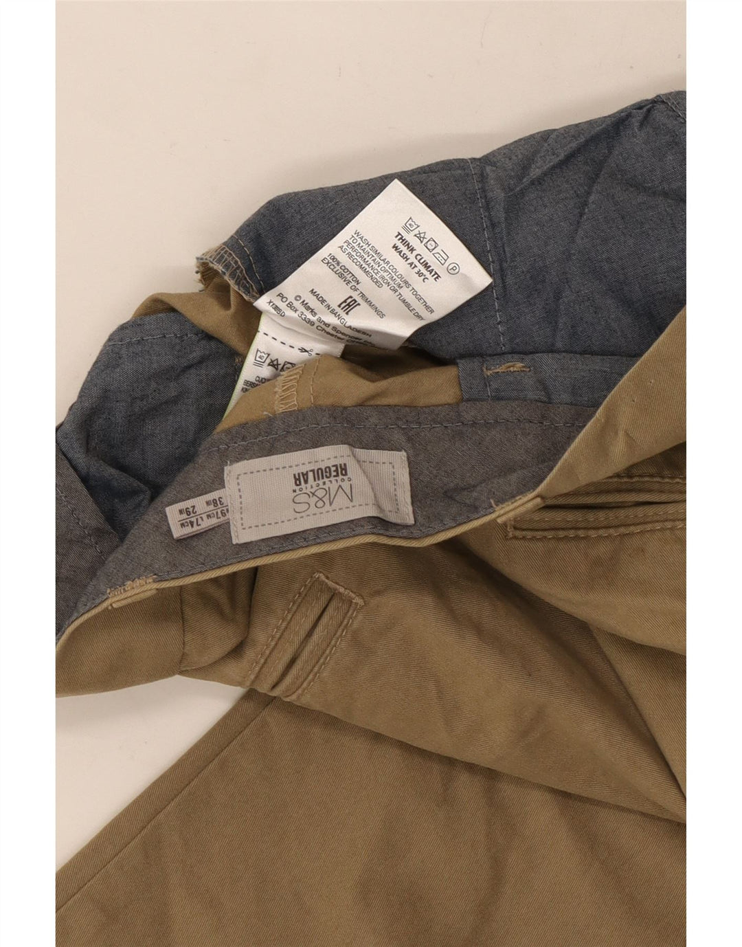 Pantaloni da abito regolari dritti da uomo Marks & Spencer W38 L29 cotone kaki