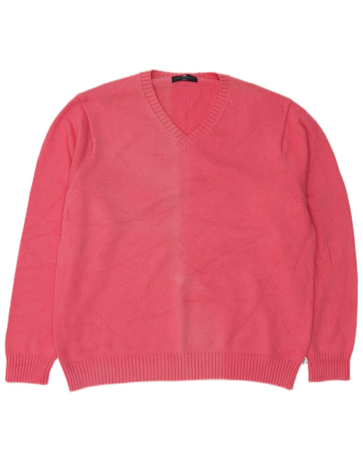MARKS & SPENCER Maglione da uomo con scollo a V blu Harbour grande cotone rosa