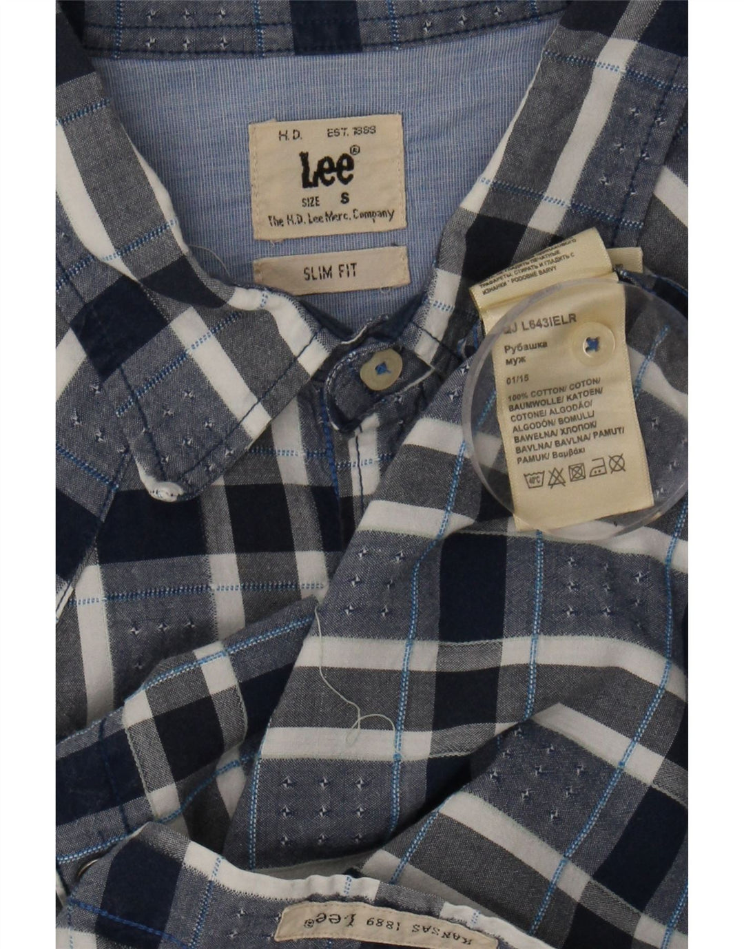 LEE Mens Slim Fit Shirt Small Navy Blue Check Cotton