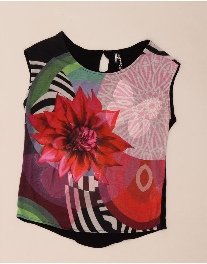 Desigual T-shirt grafica oversize da donna Top UK 10 Small nera in viscosa