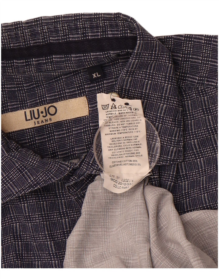 LIU JO Womens Shirt XL Navy Blue Check Cotton Classic