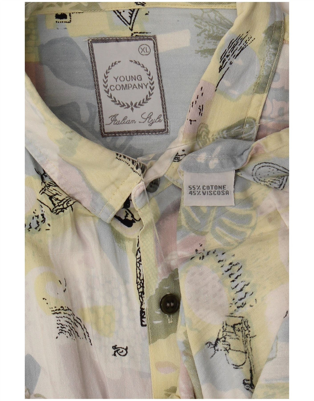 Camicia a maniche corte grafica vintage da uomo XL in cotone multicolore