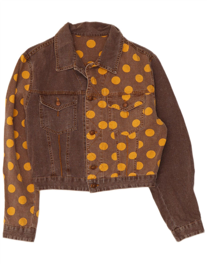 Giacca in denim corto da donna Fiorucci UK 14 a pois marrone medio
