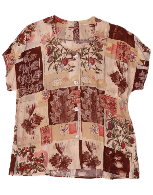 Camicetta vintage da donna a maniche corte UK 16 grande floreale multicolore