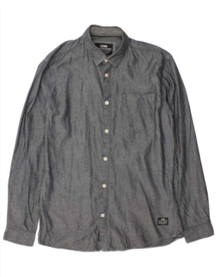 Camicia da uomo Jack & Jones in cotone grigio medio