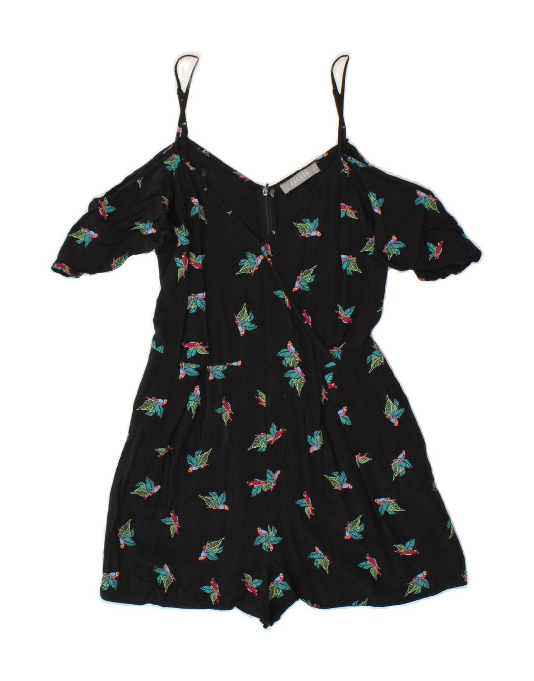OASIS Womens Short Sleeve Playsuit UK 12 Medium Black Floral Viscose Vintage Oasis and Second-Hand Oasis from Messina Hembry 