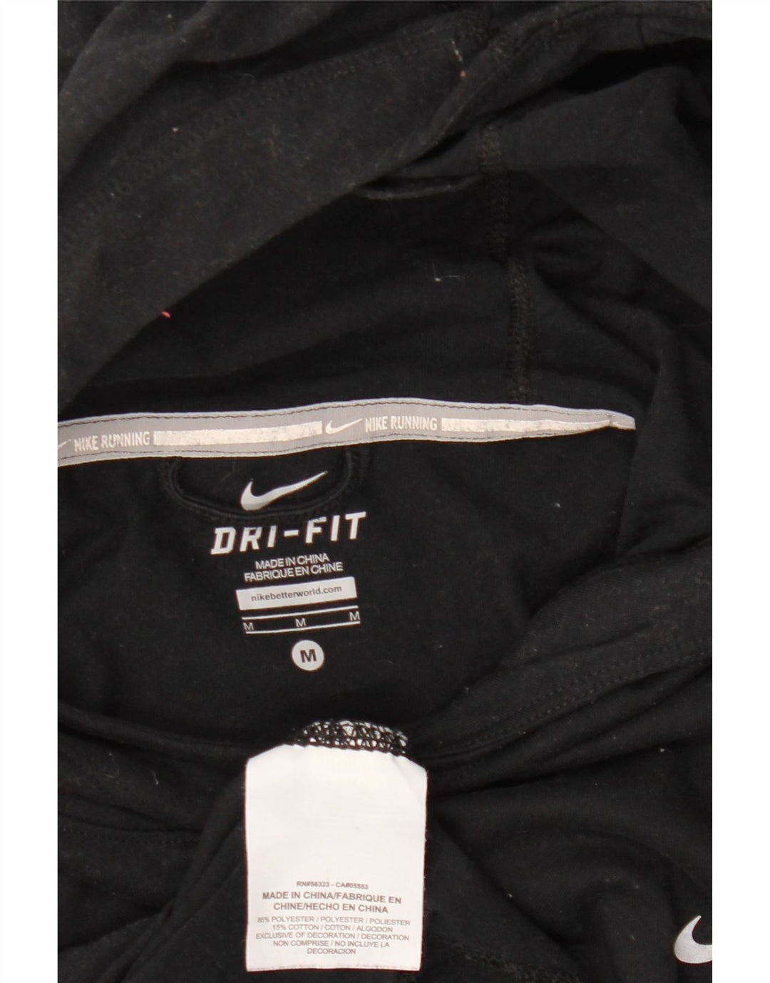 NIKE Top da donna Dri Fit con cappuccio a maniche lunghe UK 14 Medium Nero Poliestere