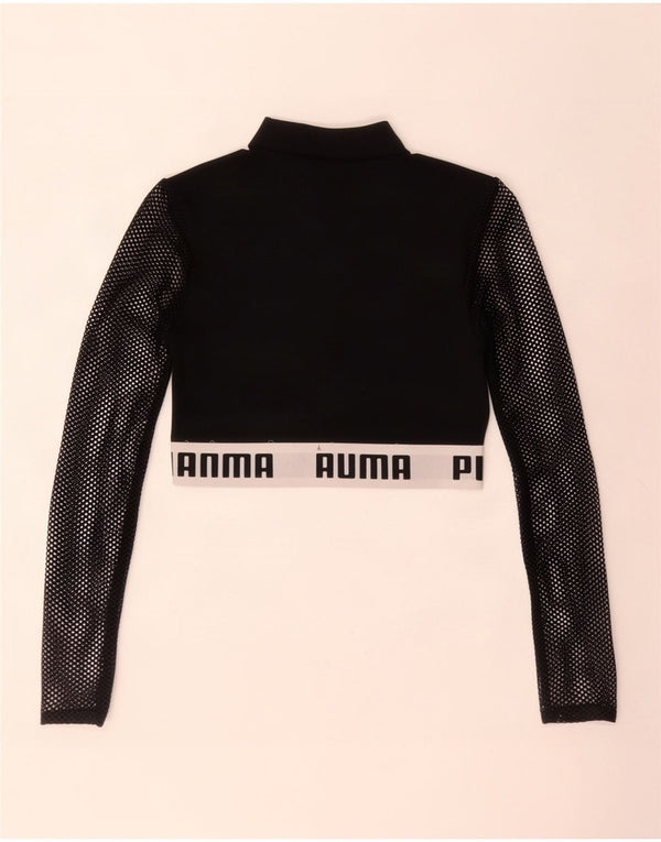 Top corto grafico da donna Puma manica lunga UK 12 Medium Black Colourblock
