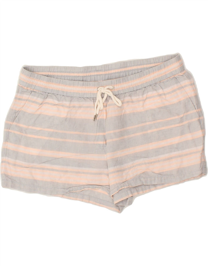 J. CREW Womens Hot Pants US 14 XL W34 Grey Striped Linen Vintage J. Crew and Second-Hand J. Crew from Messina Hembry 