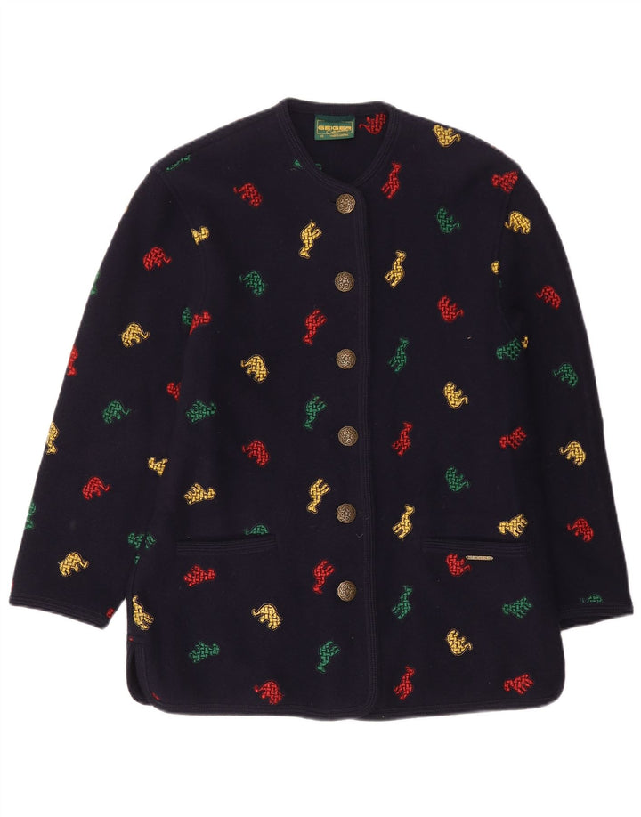 Giacca blazer da donna a 6 bottoni Geiger EU 40 media blu navy stampa animalier