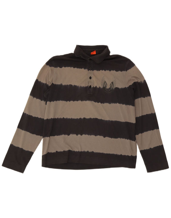 Polo da rugby da uomo a maniche lunghe Hugo Boss XL in cotone a righe nere