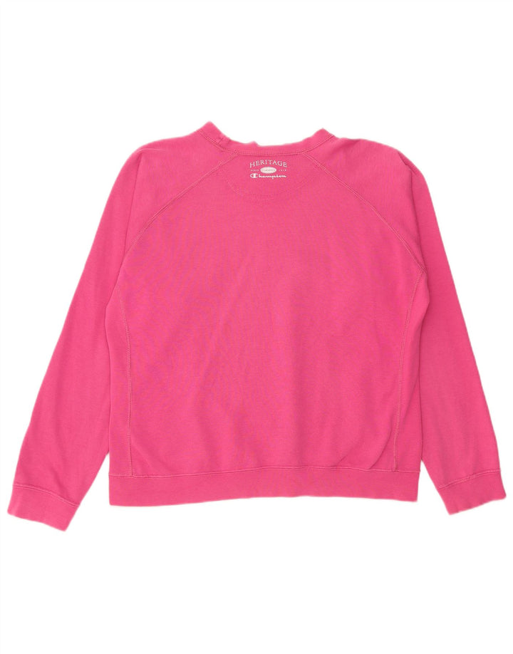 Felpa con grafica da donna CHAMPION Maglione UK 16 Large Pink Cotton