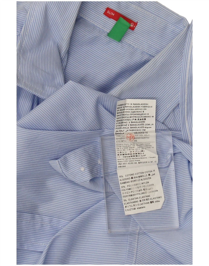 Camicia Slim Uomo Benetton Small Blu Gessato Cotone