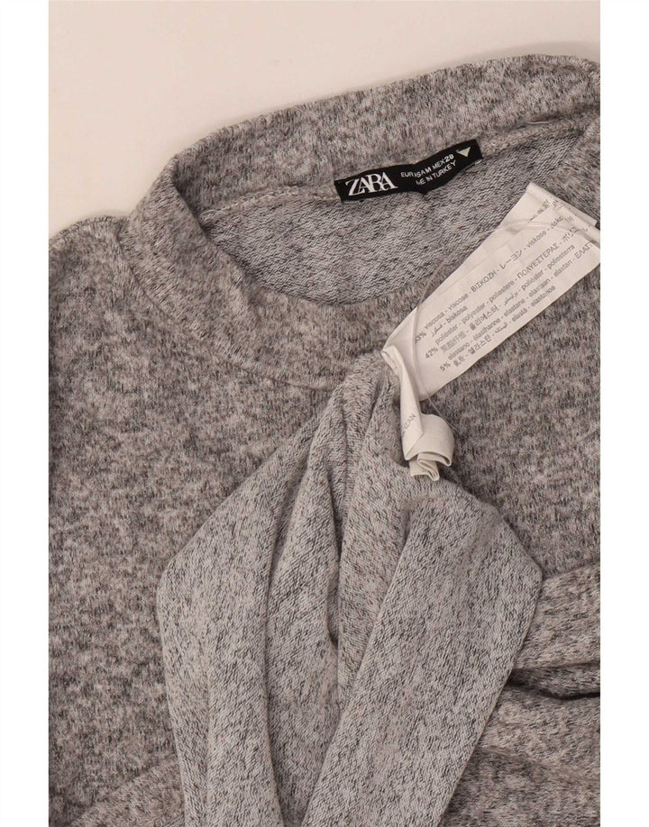 Camicetta a maniche lunghe da donna Zara UK 12 Viscosa screziata grigio medio