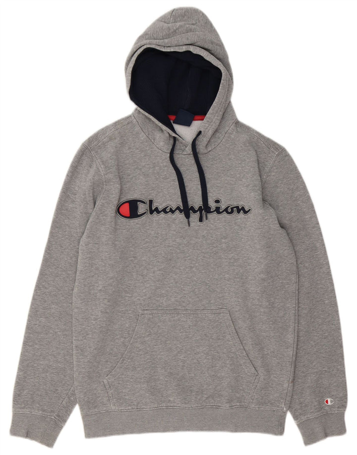 Maglione con cappuccio grafico da uomo CHAMPION in cotone screziato grigio medio