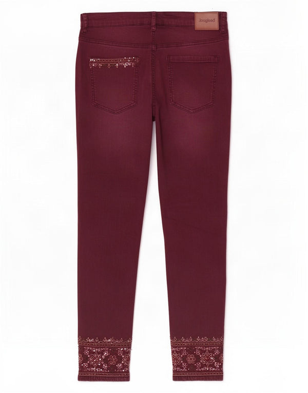 Jeans skinny da donna Desigual EU 42 Large W32 L27 Cotone floreale bordeaux