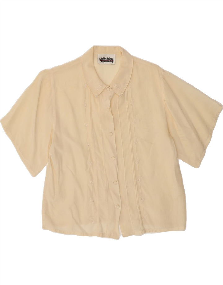 VINTAGE Womens Short Sleeve Shirt Blouse UK 12 Medium Off White Vintage Vintage and Second-Hand Vintage from Messina Hembry 