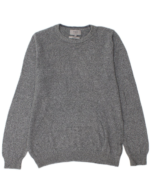 Maglione maglione girocollo da uomo Marks & Spencer piccolo cotone chiazzato grigio