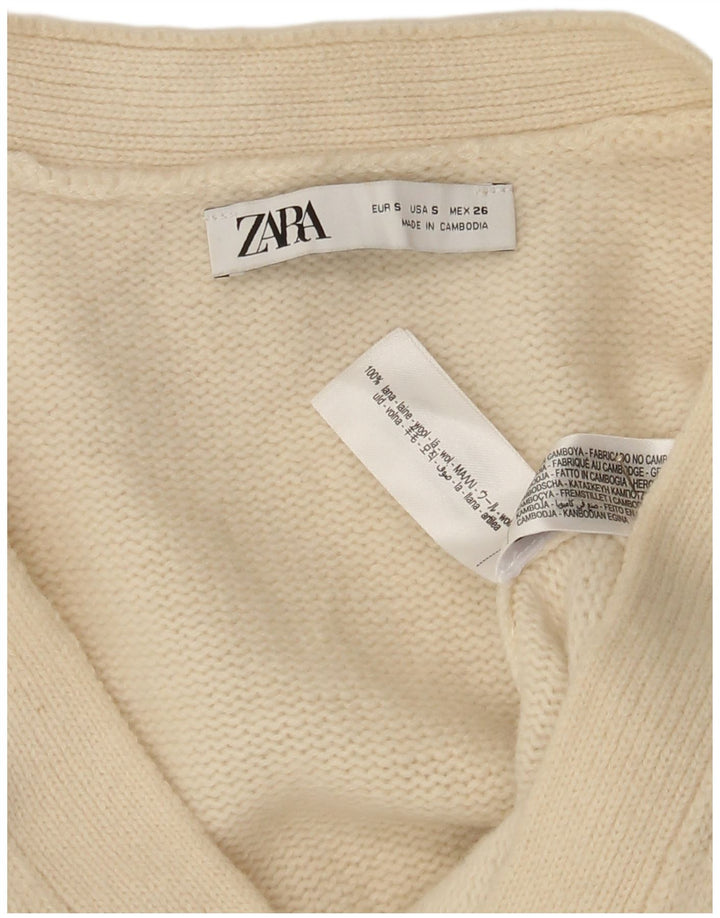 Maglione cardigan oversize corto da donna Zara UK 10 piccolo lana bianco sporco