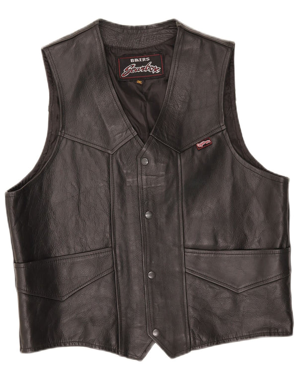 Gilet in pelle da motociclista vintage da uomo 3XL nero