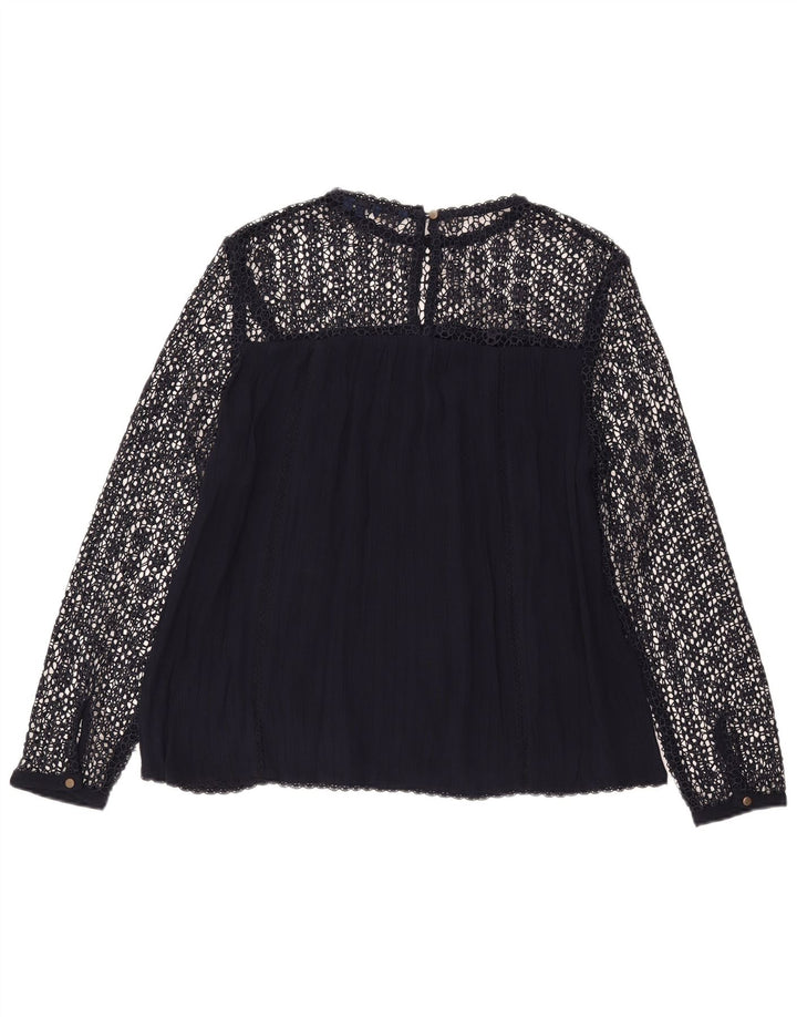 SUPERDRY Womens Crochet Blouse Top UK 12 Medium  Navy Blue Viscose
