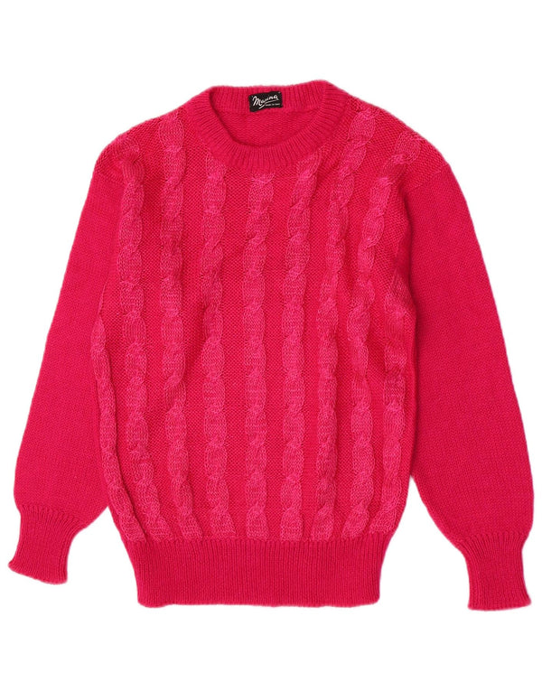 Maglione maglione girocollo da donna vintage UK 10 piccole righe rosa