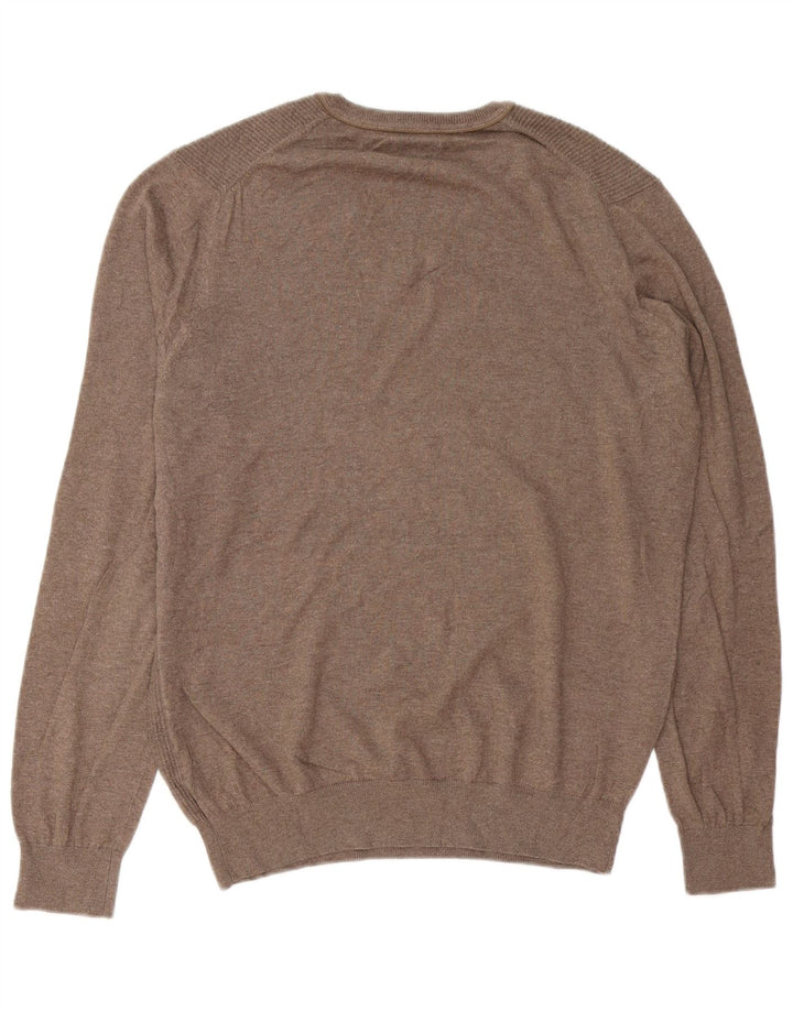 Massimo Dutti Maglione da uomo con scollo a V grande in cotone marrone
