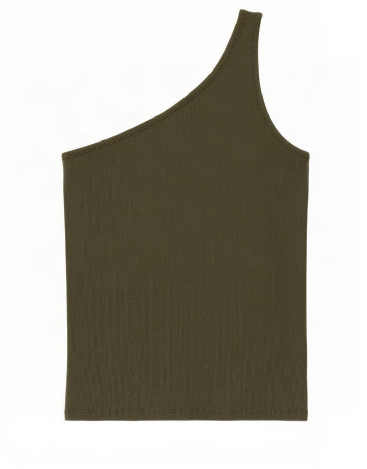 Top monospalla da donna Marks & Spencer UK 12 cotone kaki medio