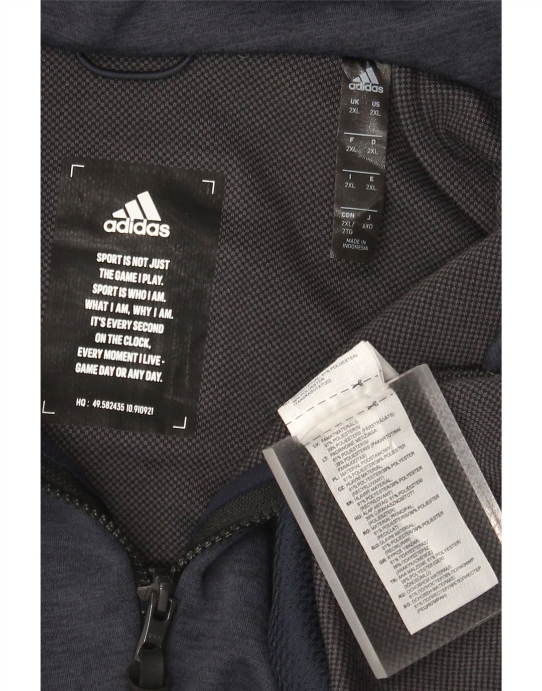 Maglione con cappuccio e zip da uomo Adidas 2XL poliestere blu navy