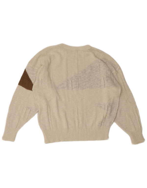 Maglione girocollo da ragazza vintage 13-14 anni in cotone geometrico bianco