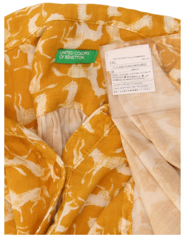 BENETTON Camicetta Bambina 11-12 Anni 2XL Cotone Stampa Animalier Giallo