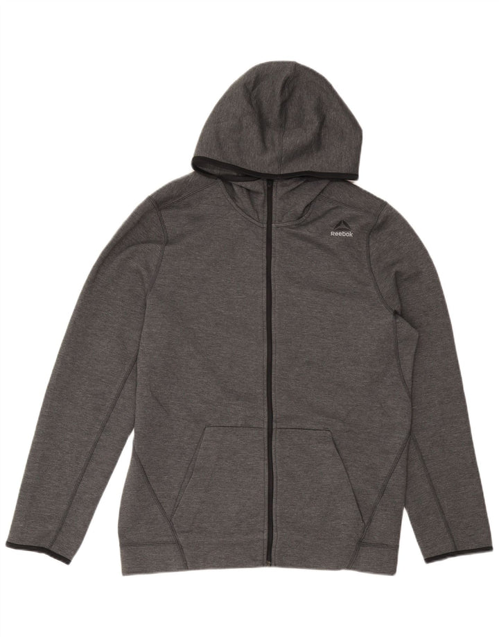Maglione con cappuccio e zip da uomo REEBOK in poliestere grigio medio