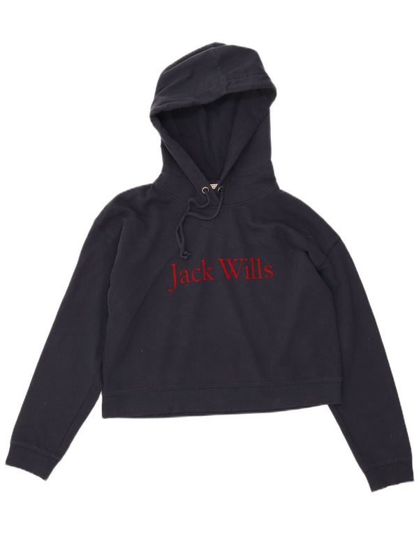 JACK WILLS Maglione corto oversize da donna con cappuccio UK 10 piccolo blu navy