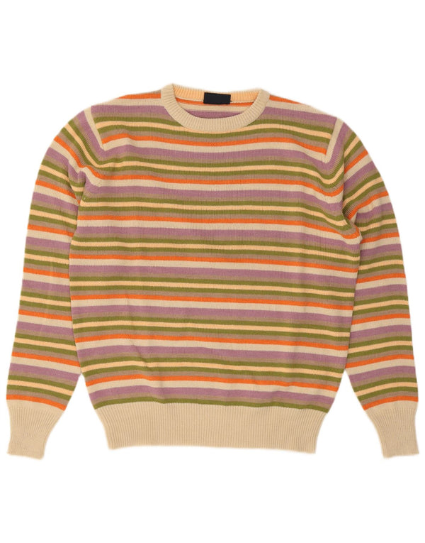 Maglione vintage da uomo girocollo, maglione grande, acrilico a strisce multicolore