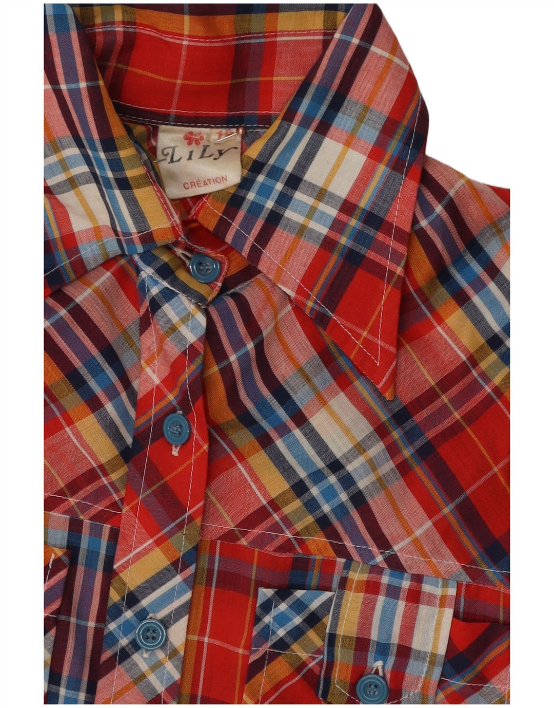 Camicia vintage per ragazze 11-12 anni in poliestere scozzese rosso