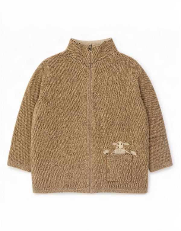 Giacca da tuta in pile da donna vintage UK 14 grande poliestere beige