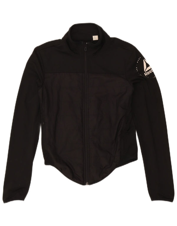 Giacca Reebok da donna con grafica grafica, giacca UK 8/10 Small, poliestere nero