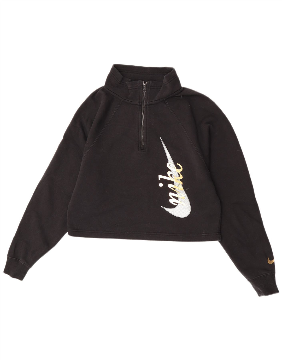 Felpa da donna con collo con zip e grafica oversize Nike, maglione, taglia UK 10, piccola, nera