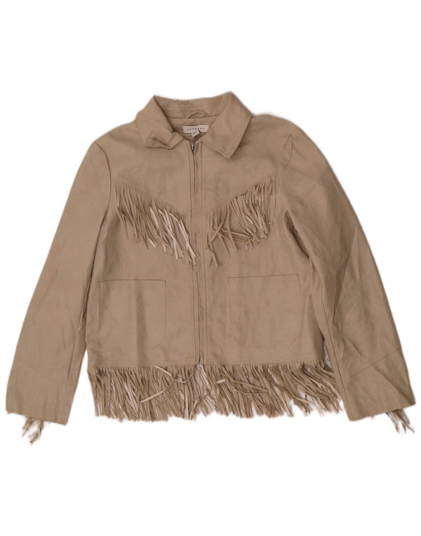 Topshop Giacca da donna in ecopelle UK 6 XS Beige poliuretano Western