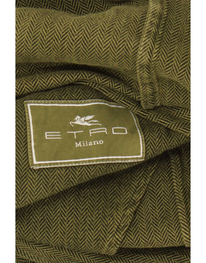 Etro Giacca blazer a 3 bottoni da uomo IT 48 Verde medio a spina di pesce