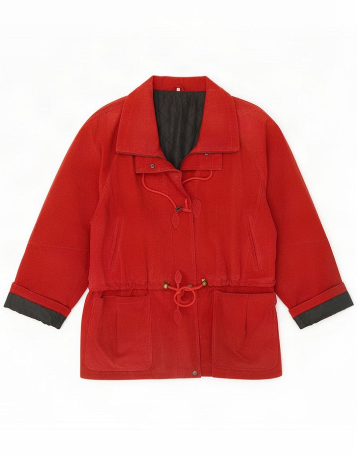 Soprabito vintage da donna oversize in pelle scamosciata EU 44 XL color block rosso