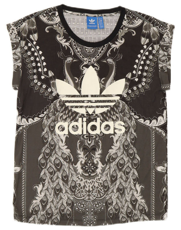 Adidas Womens Peacock Graphic T-Shirt Top UK 10 Small Grey