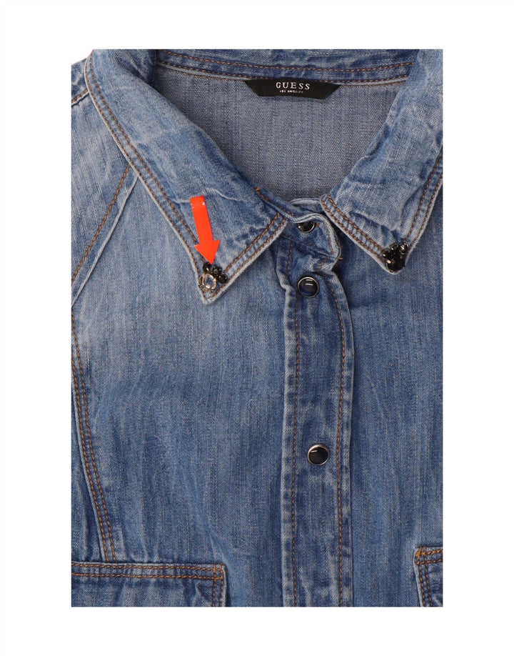 Camicia di jeans da donna GUESS UK 14 Blu medio floreale