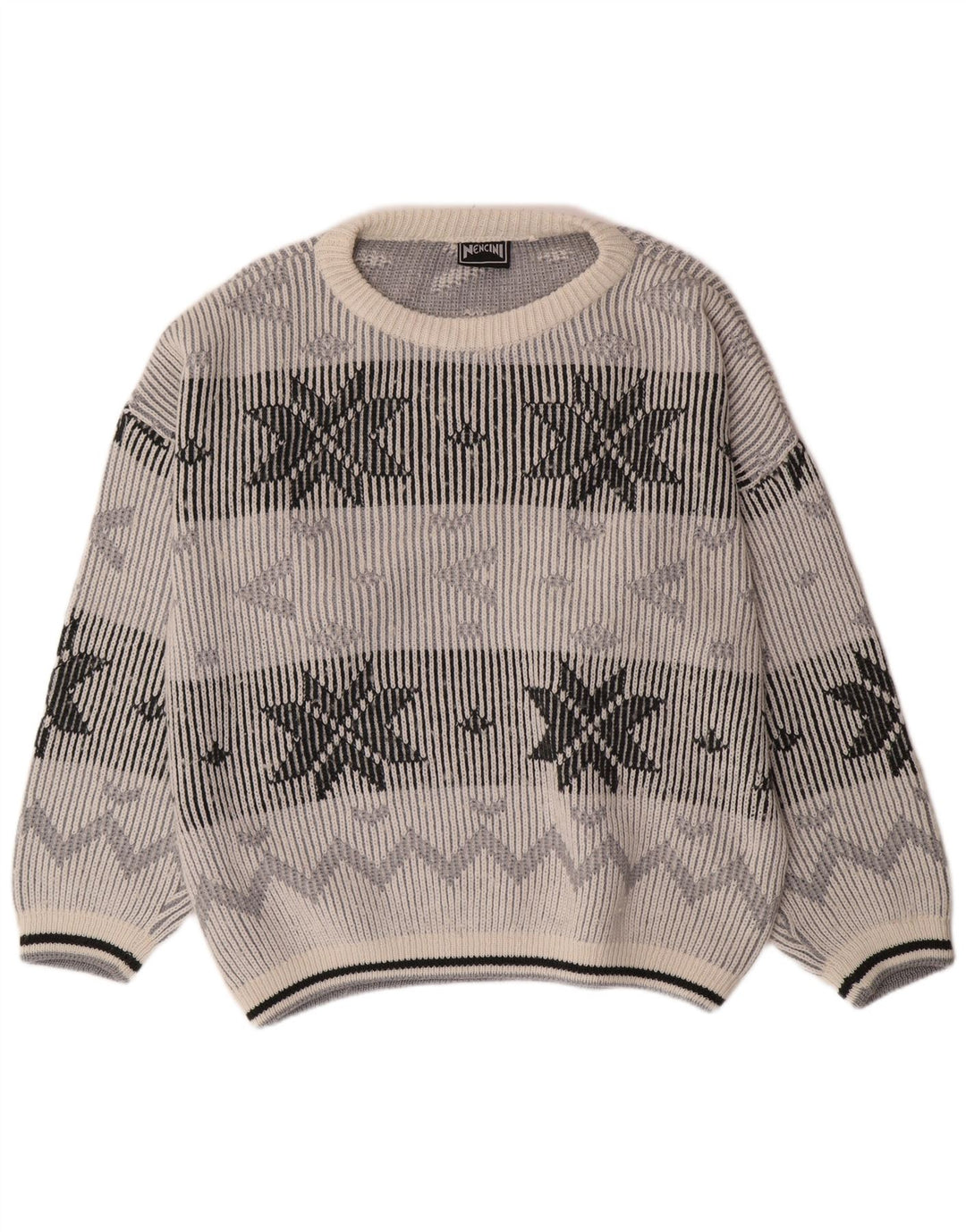 Maglione maglione scollo a barca da uomo VINTAGE XL bianco sporco classico Fair Isle