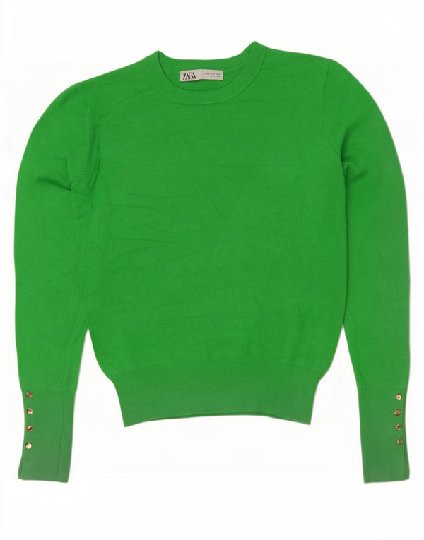 Maglione corto girocollo da donna Zara UK 12 Viscosa verde medio