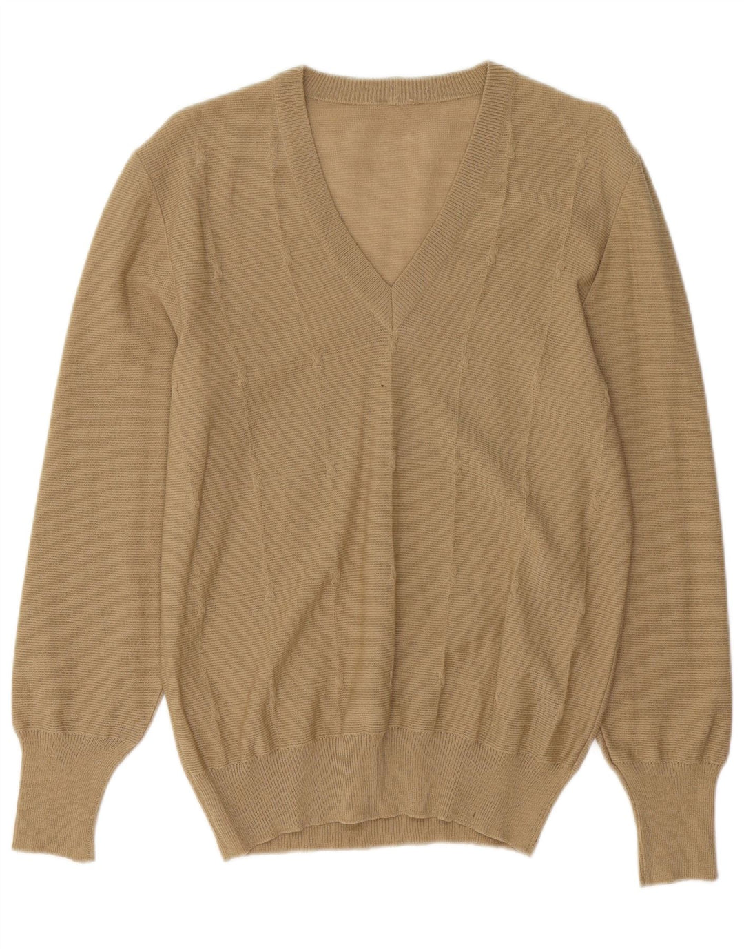 Maglione maglione con scollo a V da donna VINTAGE UK 12 Beige medio