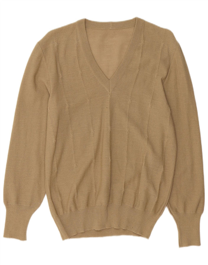 Maglione maglione con scollo a V da donna VINTAGE UK 12 Beige medio